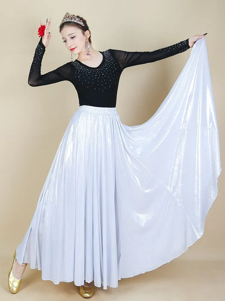 Dance performance dress solid-colored women's with gold thread ethnic-style square skirt