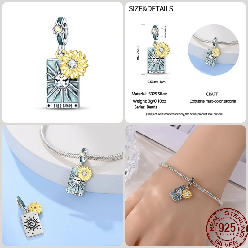 New 925 Sterling Silver Magic Tarot Series Green Zircon Tree of Life Charms Beads Fit Pandora Bracelets DIY Madam Jewelry Gift