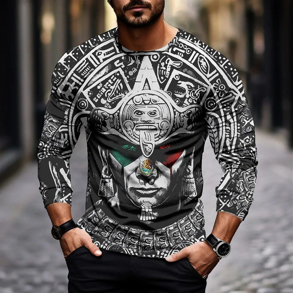 Mexico Skull Graphic Men\'s T-Shirts For Men 3D Printed Autumn Tops Long Sleeve O-neck Fashion Casual Oversized Tee Shirts Unisex