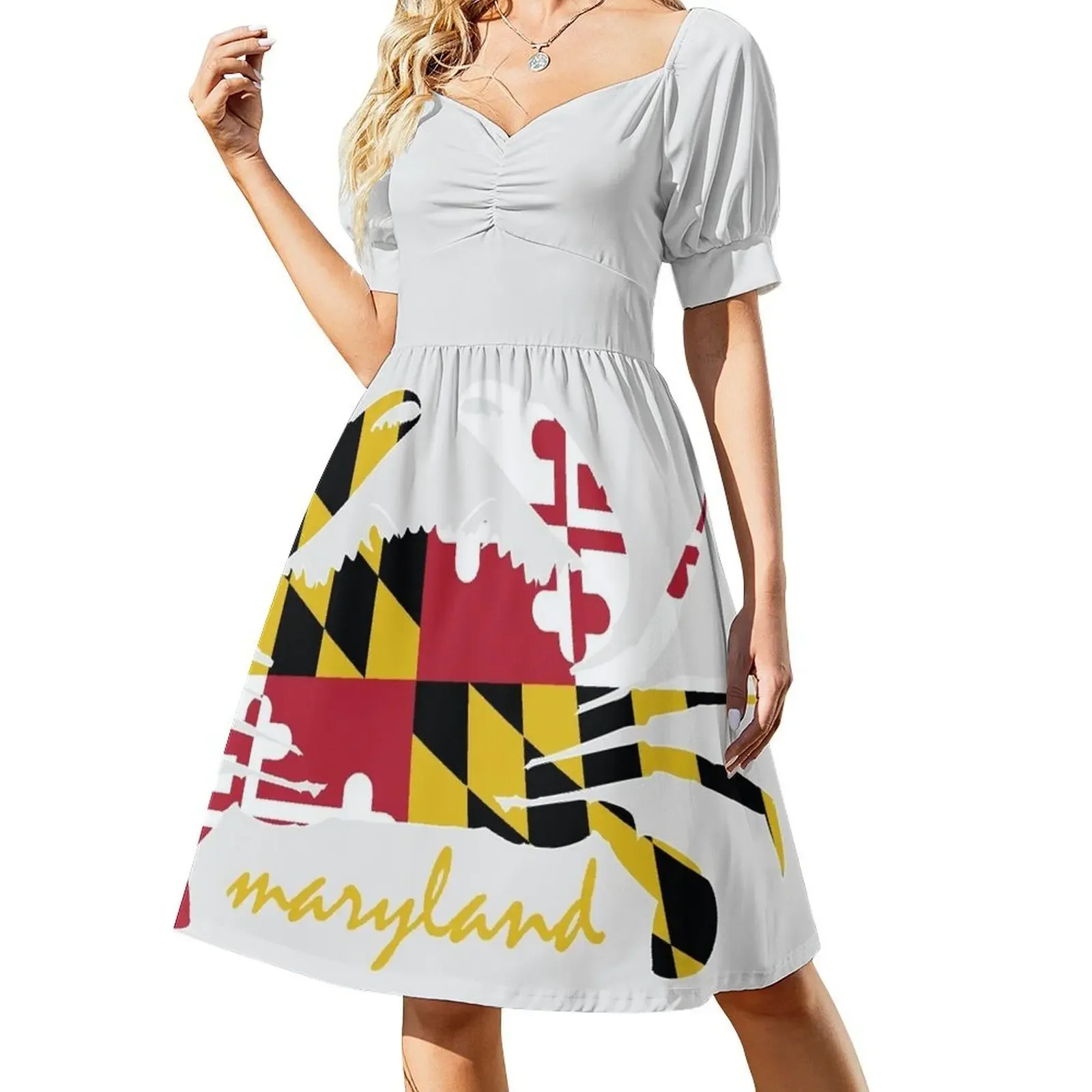 

Maryland Crab Script Short-Sleeved Dress Women's summer dress elegant dresses for women dress korean style