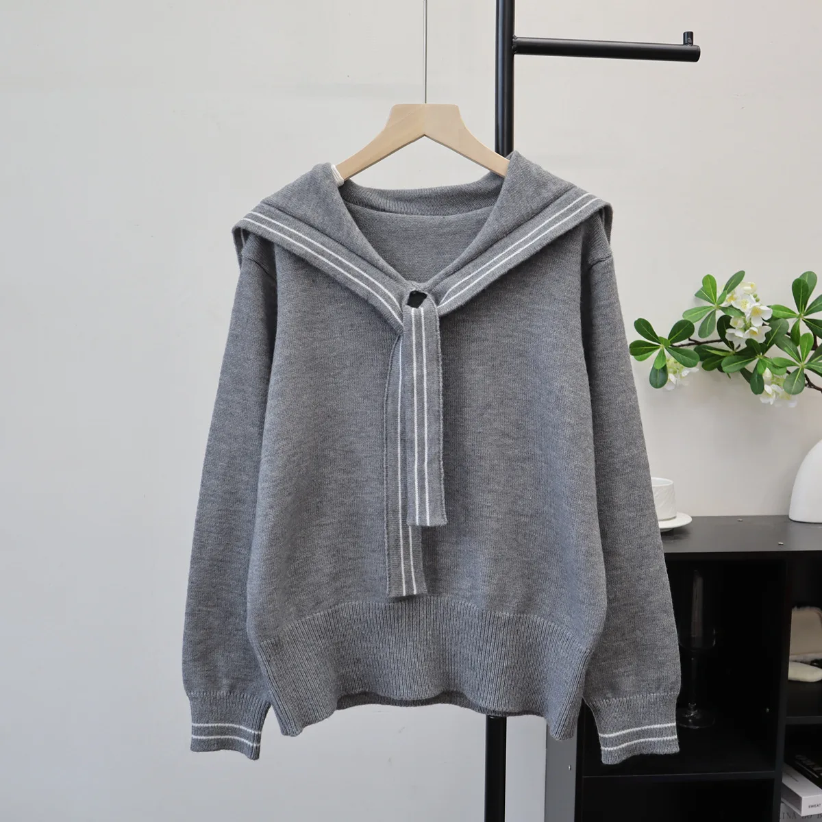 

Pullovers Women Sweaters Knitted Sailor Collar Full Sleeve Jumpers Y2k Streetwear Elegant Splice Knit Casual Autumn Winter 2025