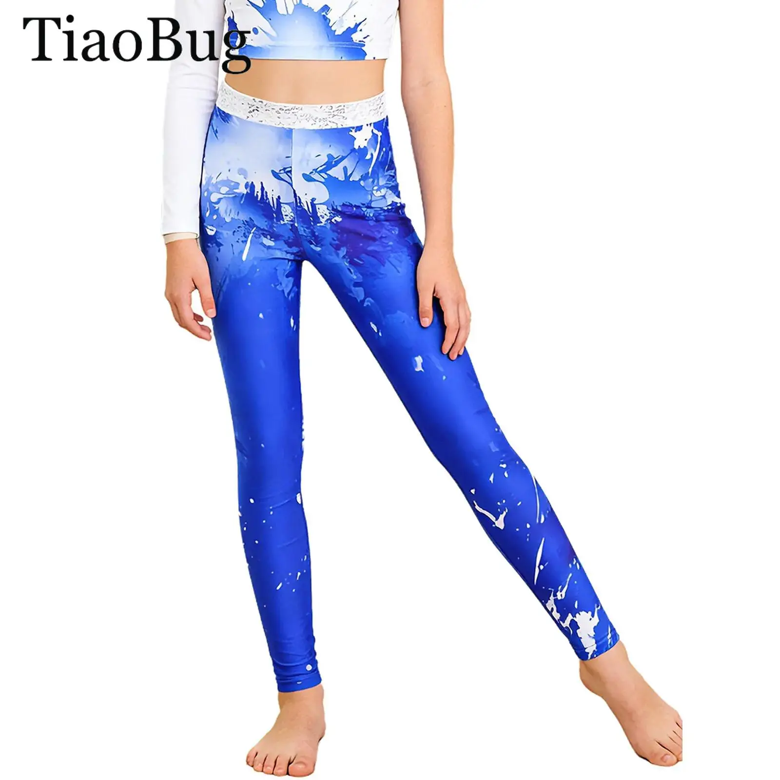 

Kids Girls Stylish Printed Gymnastics Pants Shiny Sequin High Waist Fitness Leggings Figure Skating Dance Pants Tights Pantyhose