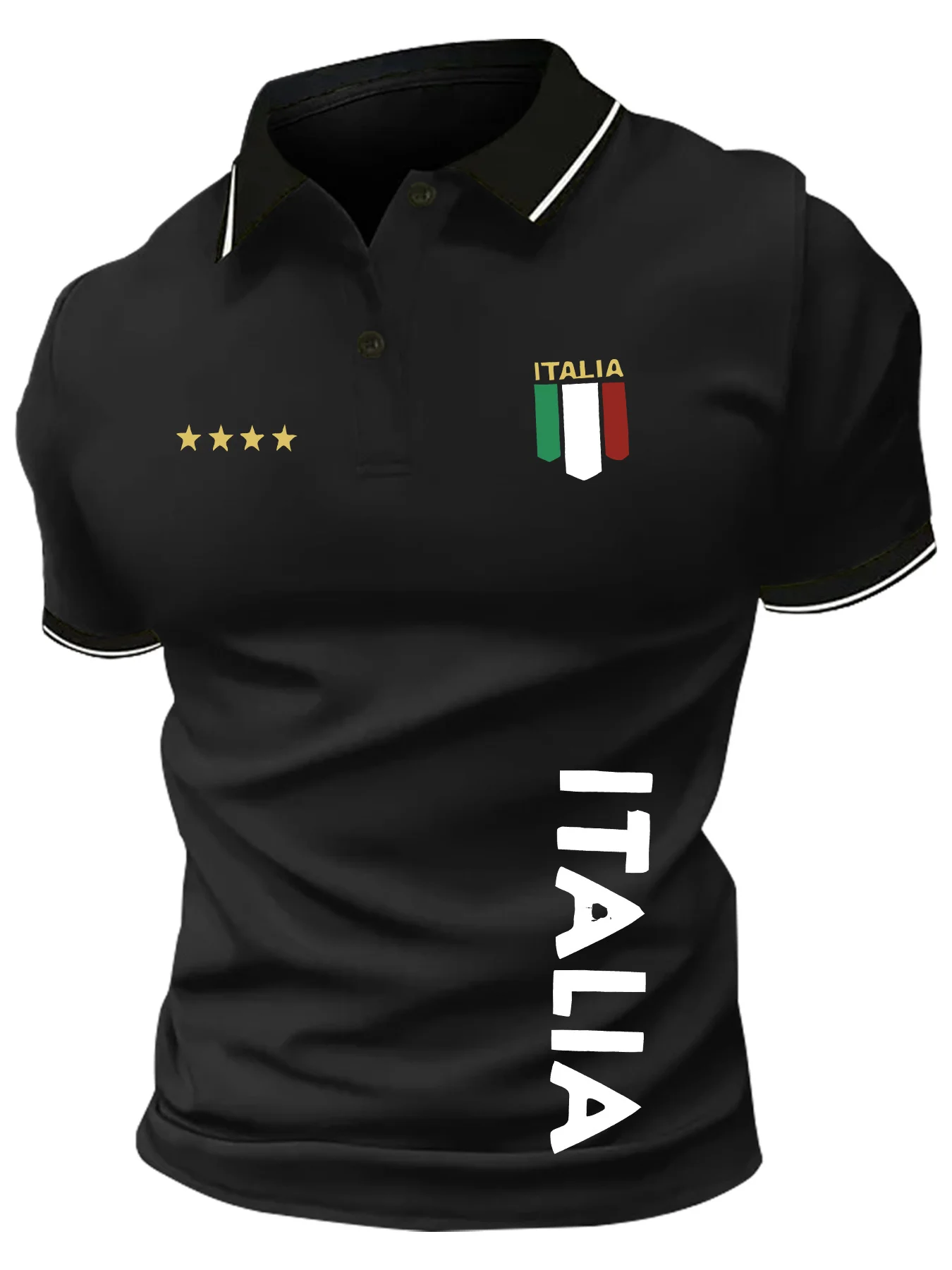 New men's summer fashion golf Italian letter print micro elastic breathable polo short sleeved T-shirt outdoor casual top
