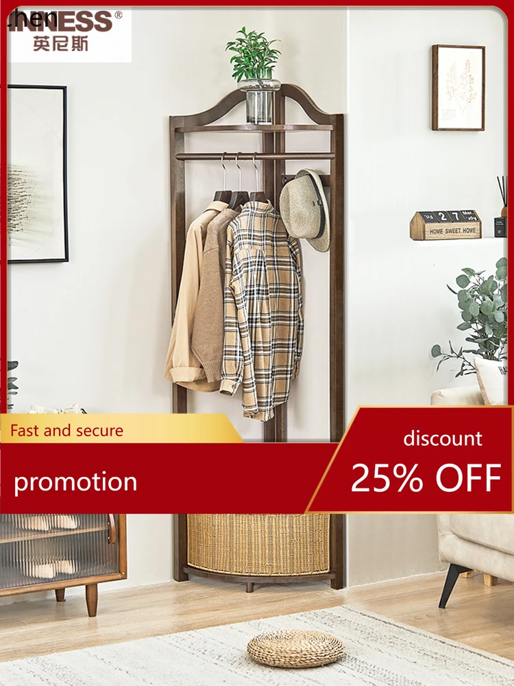 YFY  Solid Wood Corner Coat Rack Floor Hanger Hanger Storage Rack Hallway Punch-Free