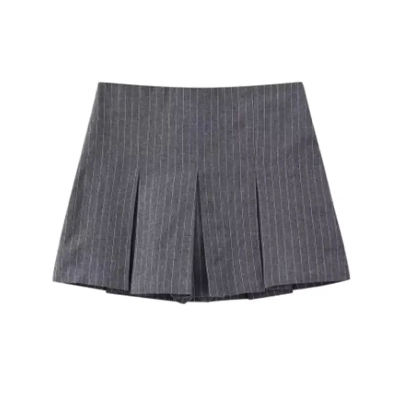 Mooyufon Fashion Women's High Waist Shorts Skirts Pleated Skirt Shorts Women Striped Bermuda Shorts Woman Casual Mini Shorts