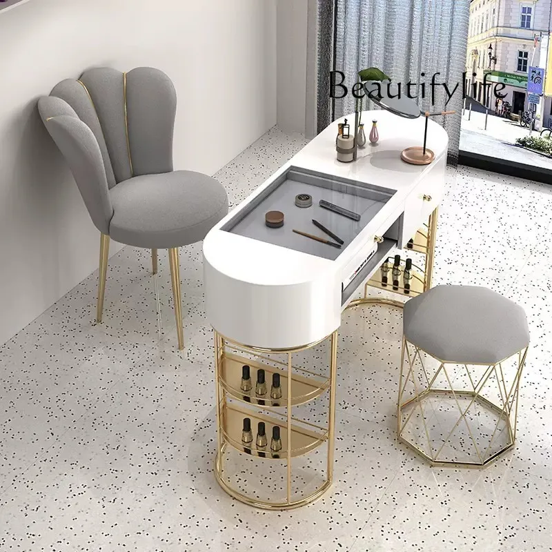 Ins Style Nail Table Set Single Double Golden Nail Salon Nail Table