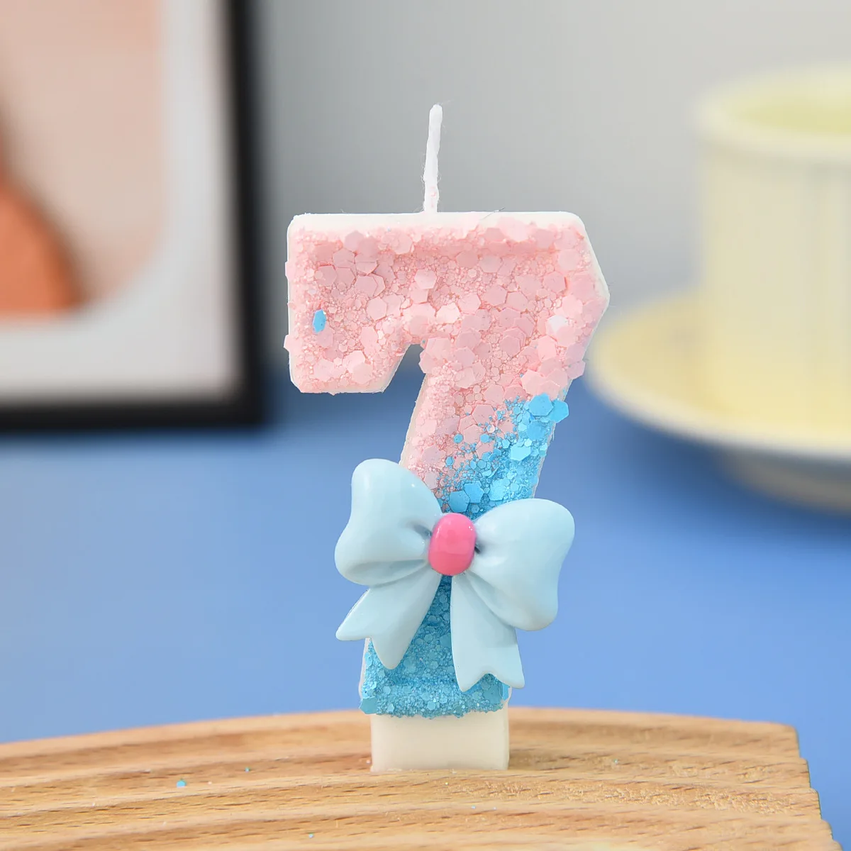 Pink bow color matching candle creative sequin anniversary digital birthday cake candle decoration