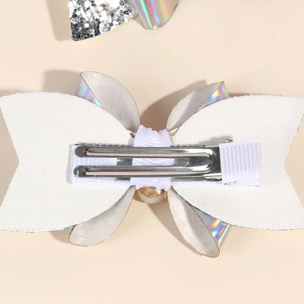 2pcs PU Leather Bows Hair Clip Girls Glitter Bowknot Hairpins Barrettes Boutique Hairgrips Pearl Headwear Hair Accessories