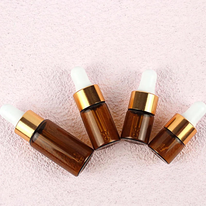 20/30/50/100pcs Mini Dropper Bottle 1ml 2ml 3ml 5ml Essential Oil Aromatherapy Bottles With Gold Cap Reagent Pipettes Bottles