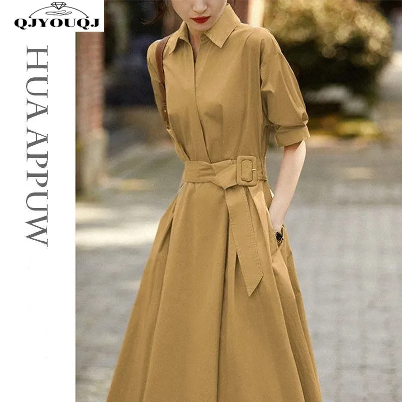 

Workwear Trench Coat Lapel Tied Waist Tied Shirt Dress Women's Clothing New Style A-line Skirt for Spring/summer