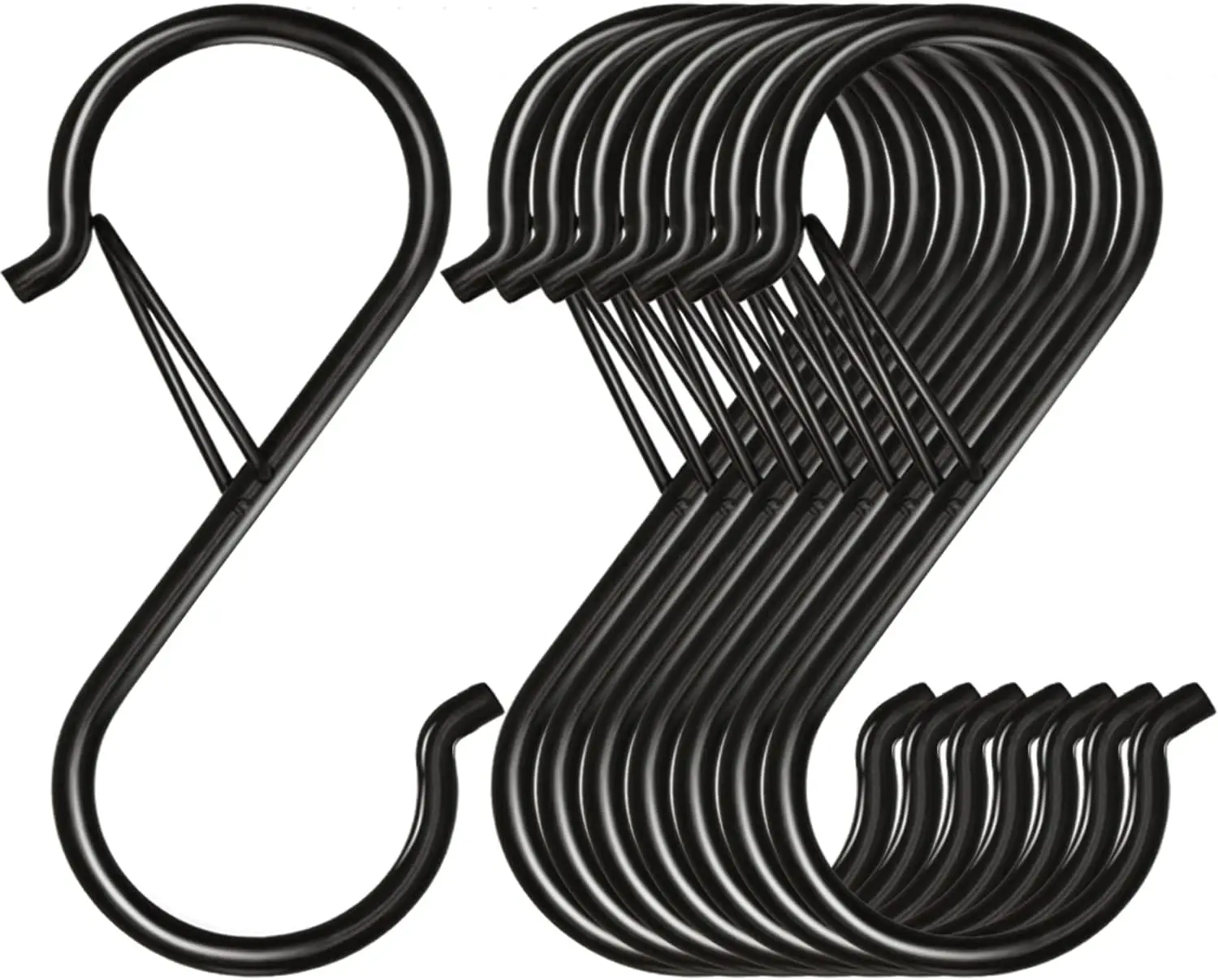 8-Pack 3.5" Black S-Hooks, Heavy Duty Metal with Safety Buckle for Hanging Plants, Kitchen Utensils & Clothing