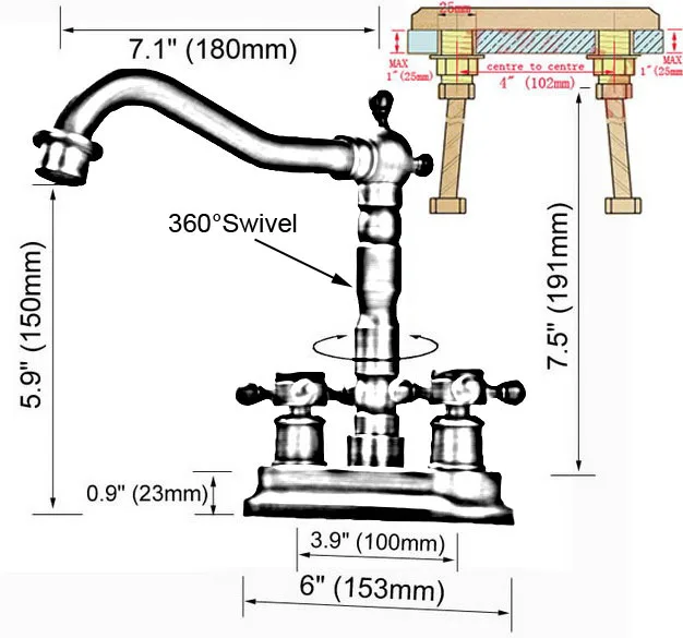 Vintage Retro Antique Brass 2 Hole Swivel Spout Kitchen Sink Faucet Bathroom Basin Cold and Hot Water Mixer Taps Dnfa5