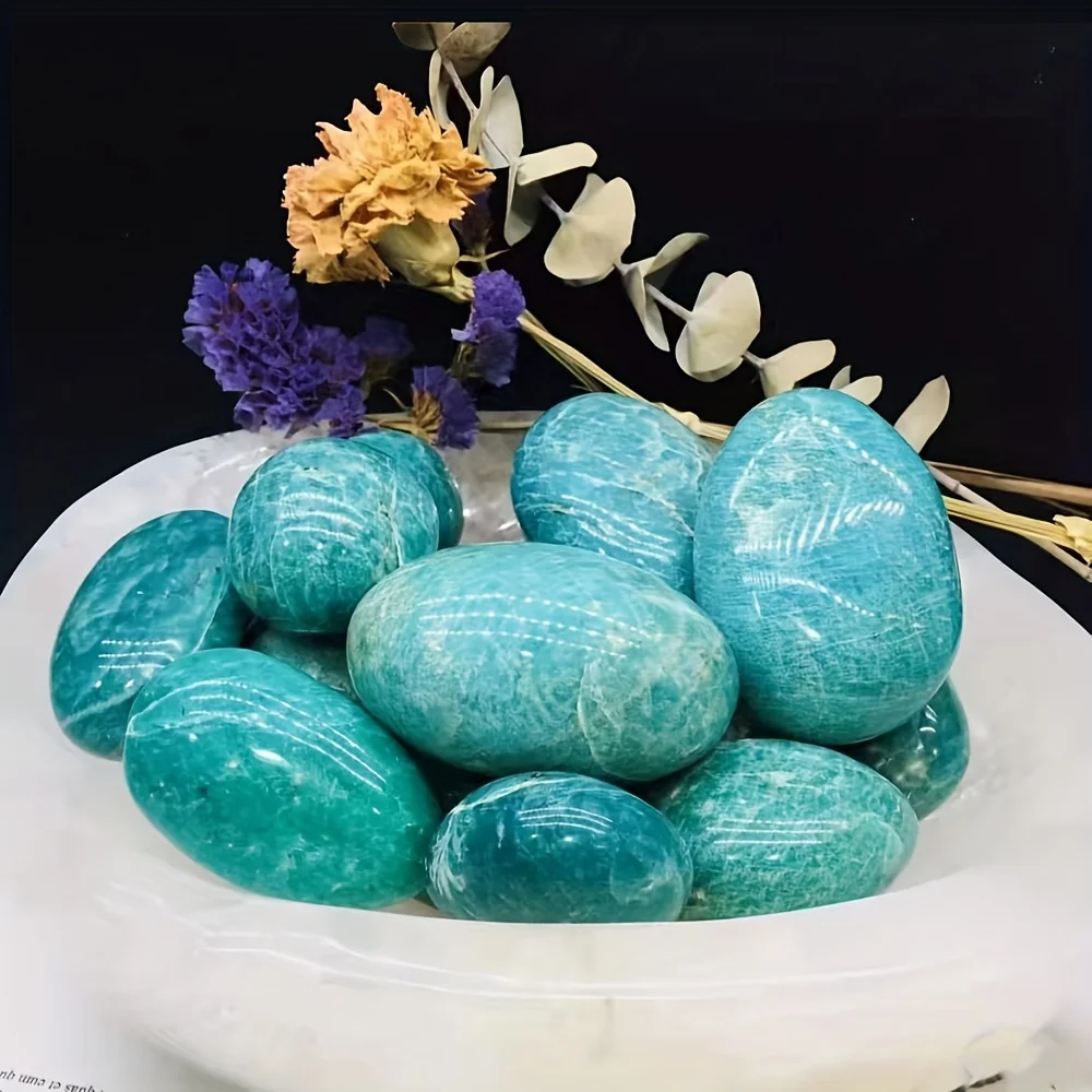 أمازونيت طبيعي جميل - حجر أخضر مزرق مع عروق، خرز كروي ناعم #4