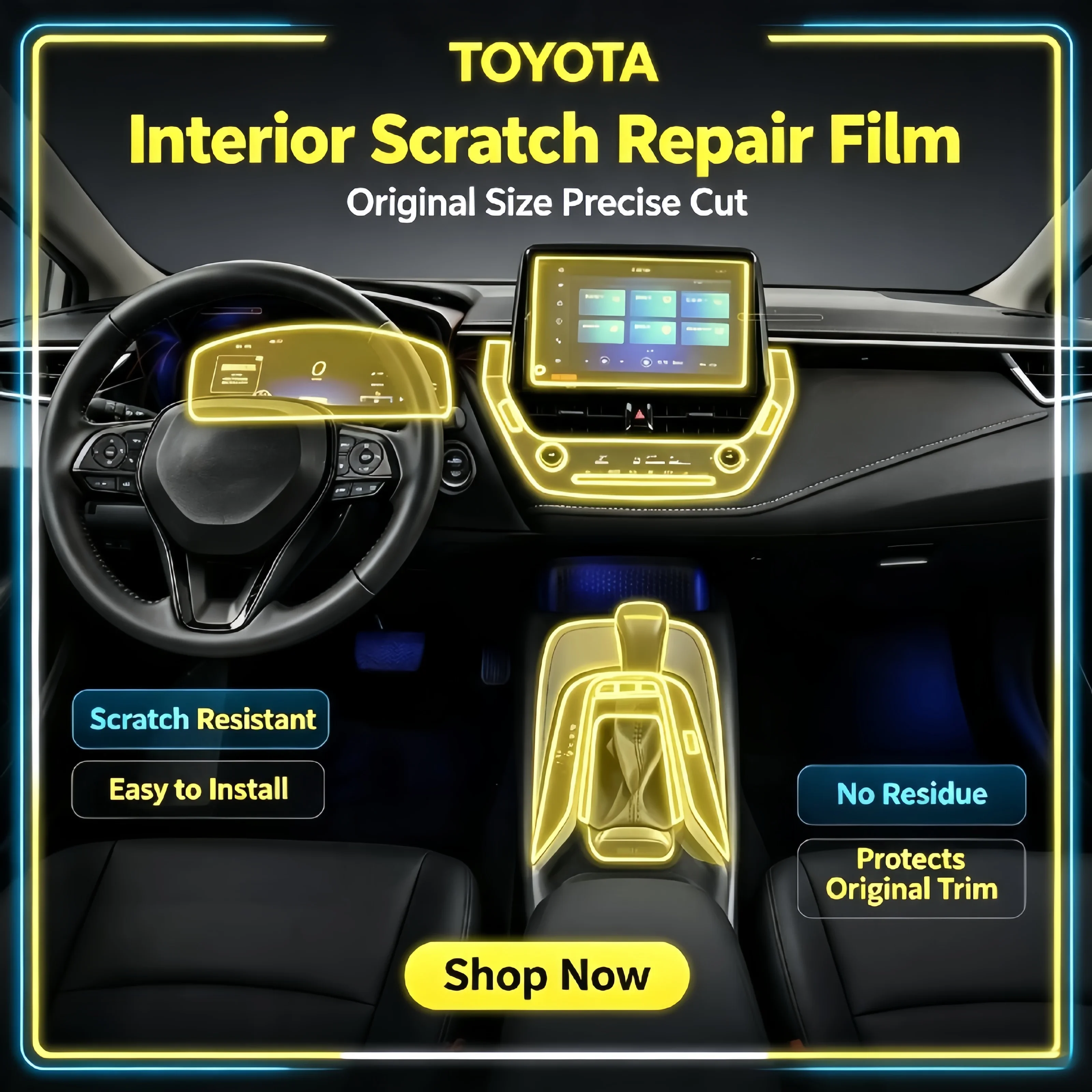 For 21-25 model Toyota Lanzhou dashboard screen car sticker interior car modification accessories transparent protective film