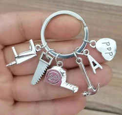 A-Z Letter Key Chain Hammer Ruler Electric Saw Keychain Dad Jewelry Gift Repairer Gift Wear Handmade Father'S Day Gift