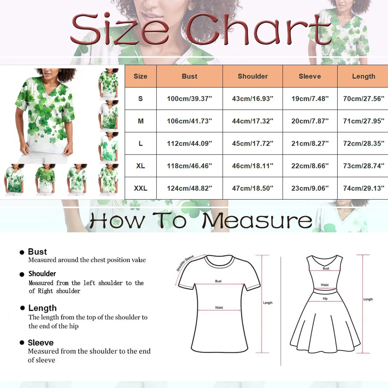 Ladies Nurse Uniform Short Sleeve V-neck Workwear St Pat's Print Working Uniform Woman Casual Medical Nursing Blouse Tops