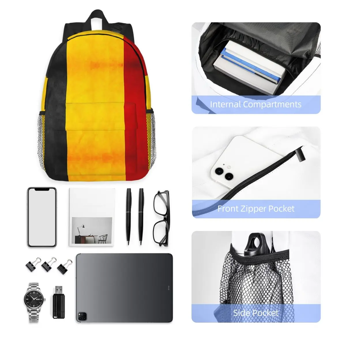 Belgium Belgian Flag National Flag Of Belgium Backpack Hot Sale Daypack Large Capacity Boy Girl BookBag Shoulder Bags School Bag