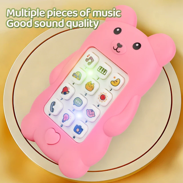 Cute Bear Baby Phone Toy Music Sound Telephone Sleeping Toys Simulation Phone with Lights Kids Early Educational Toy Kids Gifts 4