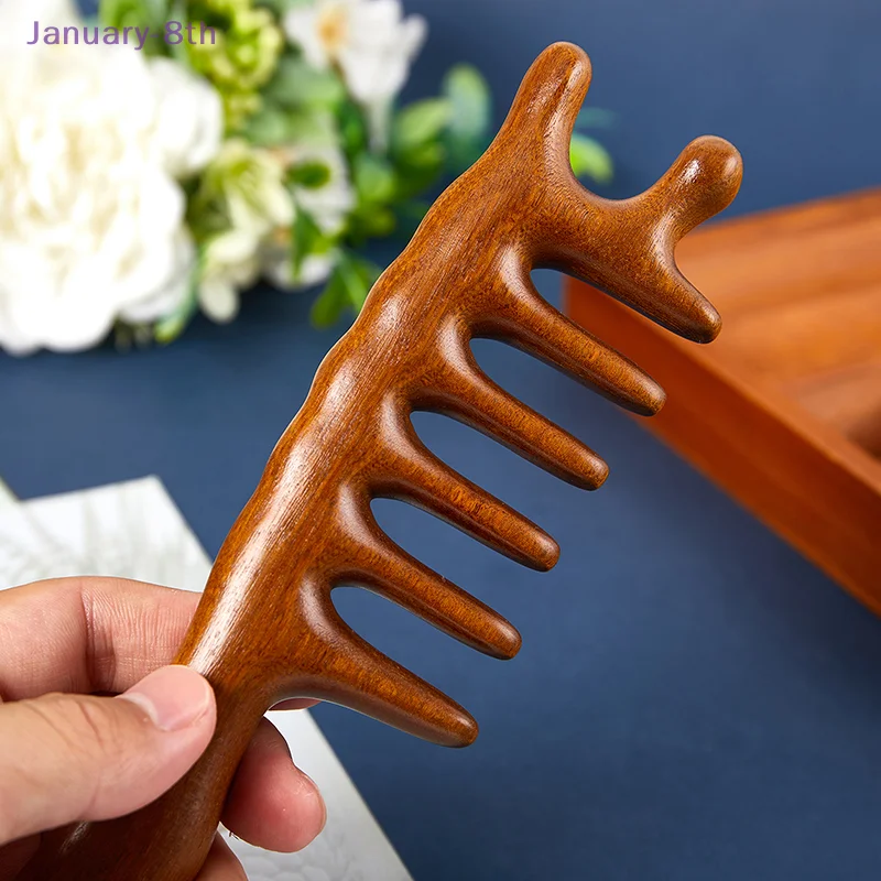 Head Antennae Massage Comb With Long Handle Acupoint Massager Sandalwood Massage Comb Anti-Static Smooth Hair Comb