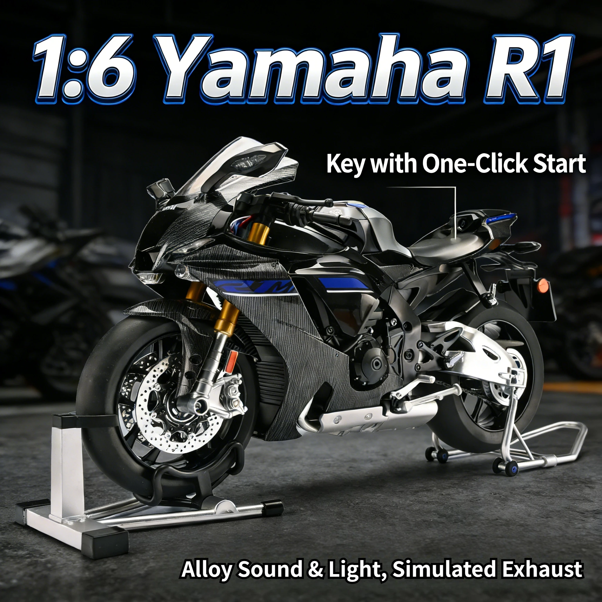 

Для Yamaha R1M Ignite Start Smoke Effect 1:6 Panigale Мотоцикл Имитационная модель из сплава Большое украшение Проект Подарок на день рождения