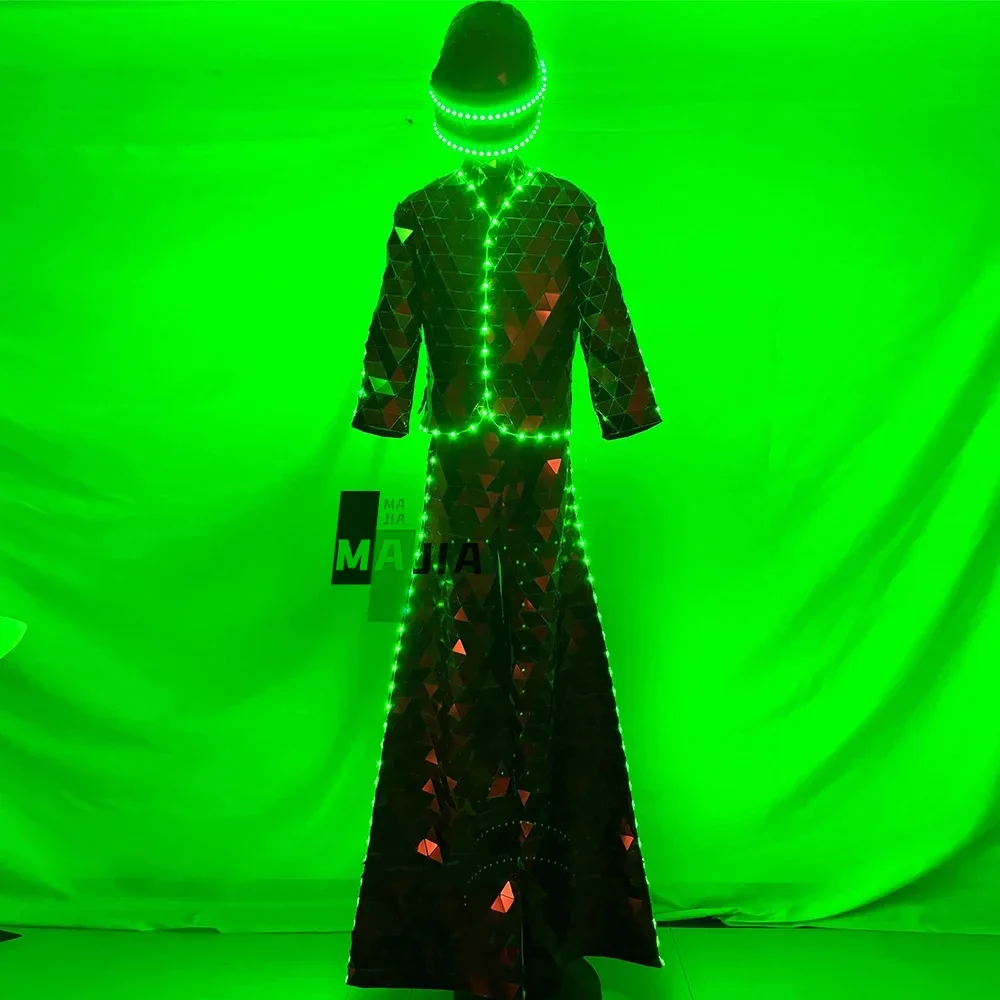 Costume da specchio rosso Trampoli Walker Costume da robot a LED per DJ Party Performance Show Dance Party Halloween Pasqua