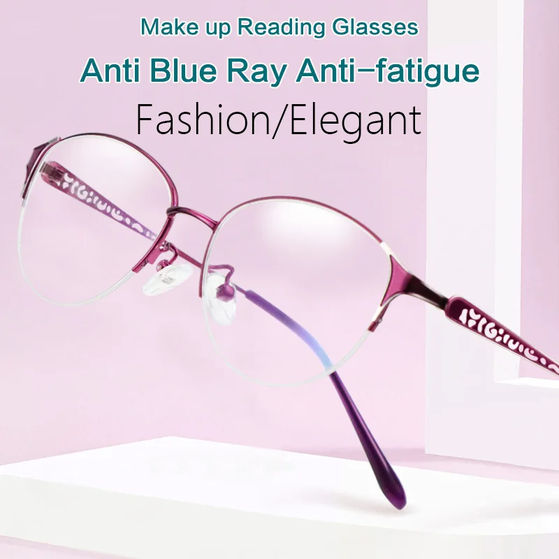 

Anti Blue Ray Anti-Fatigue Reading Glasses for Women,Blue Light Blocking Presbyopic Eyeglasses,Half Frame Readers