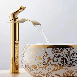 Tuqiu Gold Bathroom Faucet Waterfall Basin Faucet Single handle Basin Mixer Tap Bath Faucet Brass Sink Water Crane Tap