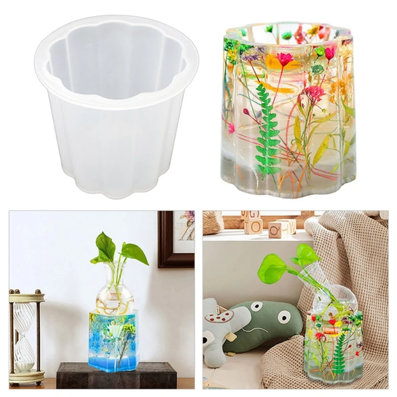 Hydroponics Planters Resin Mold with Vase Holder Mold Silicone Vase Mold for DIY Flower Holder Home Table Ornaments Y08E