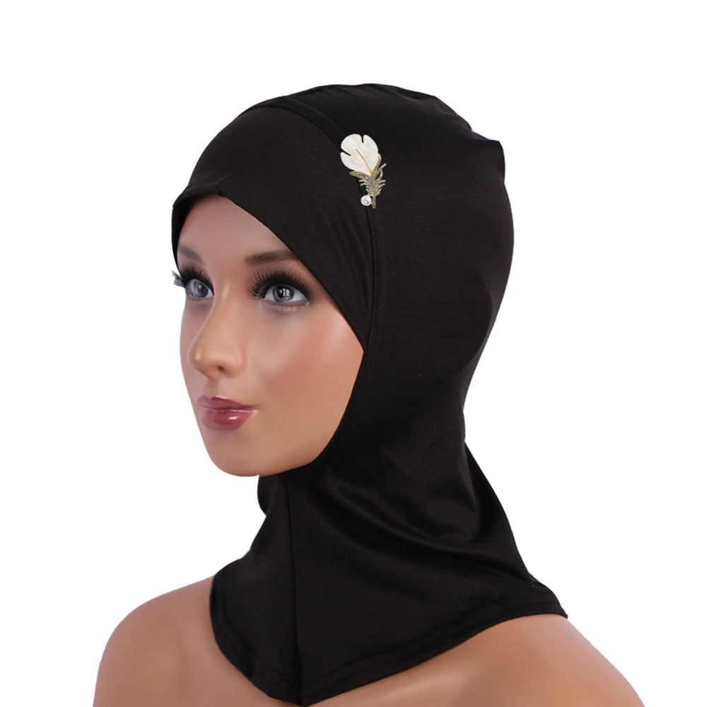 Classic Black Modal Muslim Hijab Caps with Brooch Sets Fashion Instant Turban Ladies Islam Inner Caps Daily Wholesale RIMAIRE