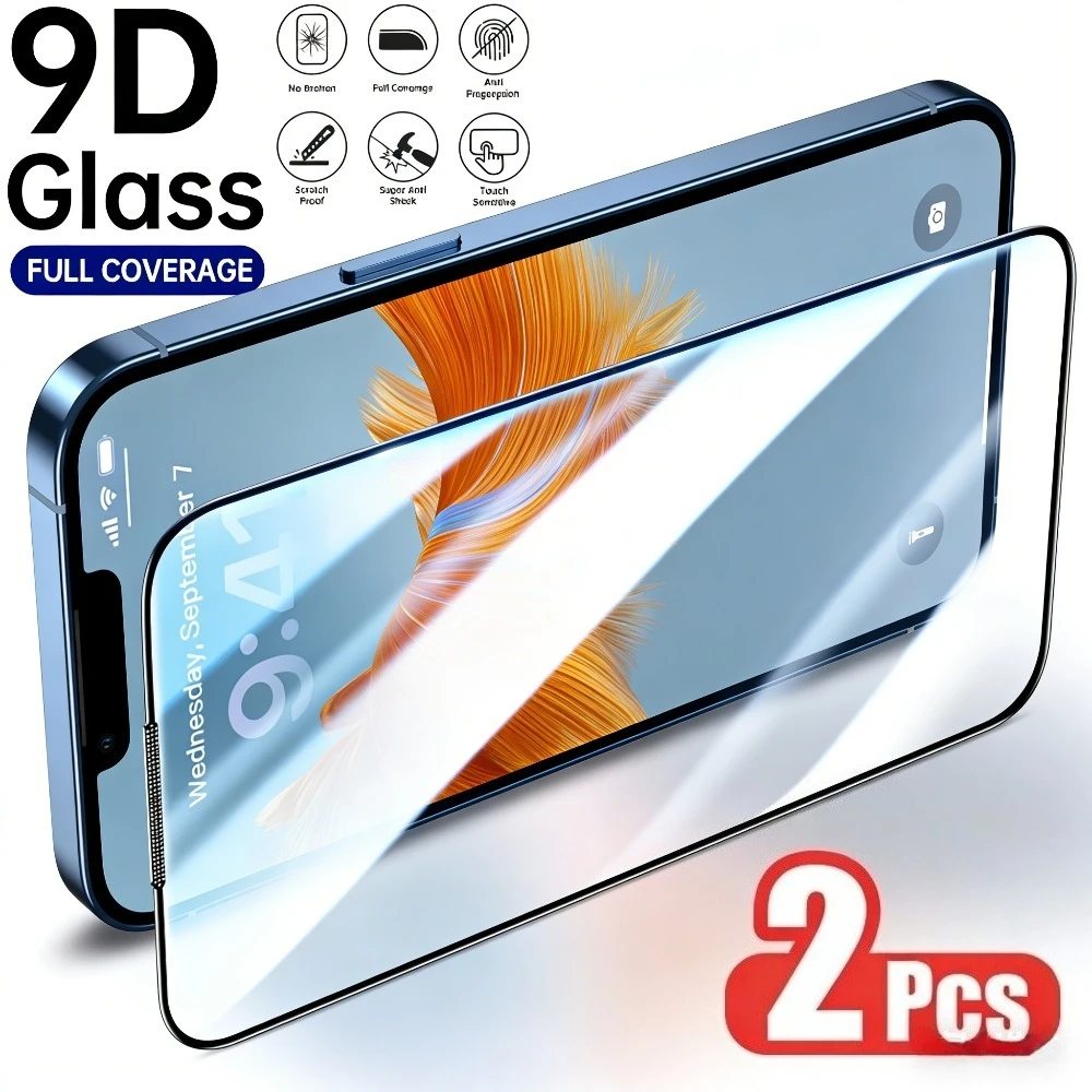 

2 шт. ультрапрозрачных защитных стекол для iPhone 17, 16, 15, 14 Pro Max, Air 17e, 16, 15 Plus, 13, 12, 11 Pro, Mini, твердость 9H, закаленное стекло
