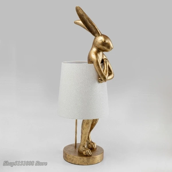 Design Creative Resin Rabbit Table Lamps Retro Nordic Living Room Bedroom Bedside Led Desk Lamp Home Decor Lighting Fixtures