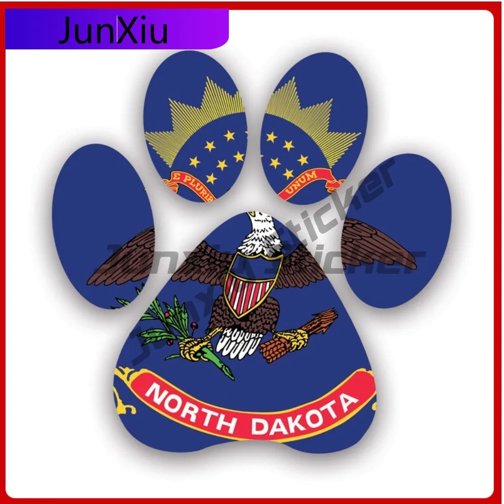

North Dakota State Paw Print Shaped Sticker Creative Decals Dog Dogs Cat Cats Pet Pets Puppy Prints State Flag Patriotic Car