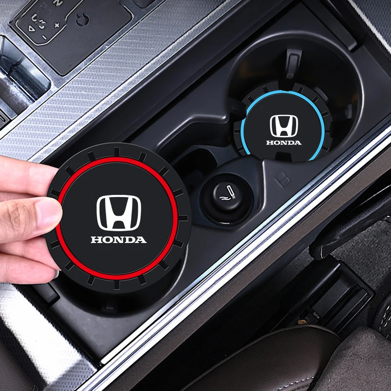 

2pcs Silicone Car Coasters Water Cup Slots Non-Slip Mat Drink Pads For Honda Mugen Power Civic Accords CRV Hrv Jazz CBR VTEC VFR