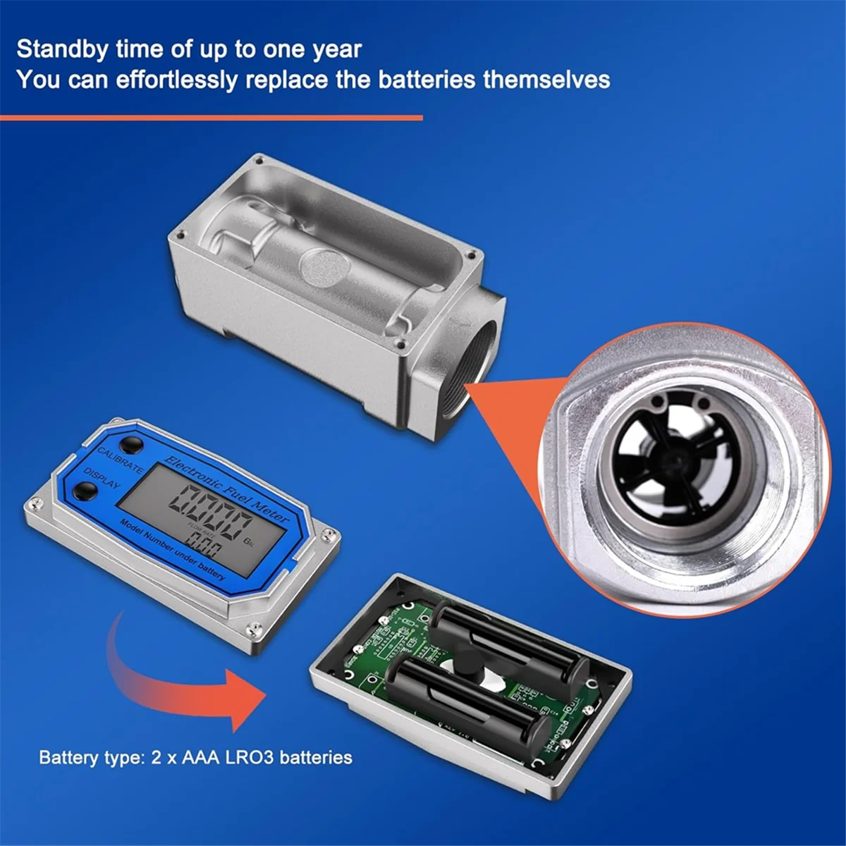 A06K Flow Meter 1 Inch Digital LCD Display, NPT Counter Waterproof Oil Flow Meter, Between GAL , QTS, PTS, L and M³ Units