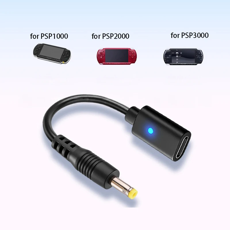 

for PSP 1000 PSP2000 PSP3000 Charging Cable USB C Female Plug Converter with Instruction Light Power Supply Cord for SONY
