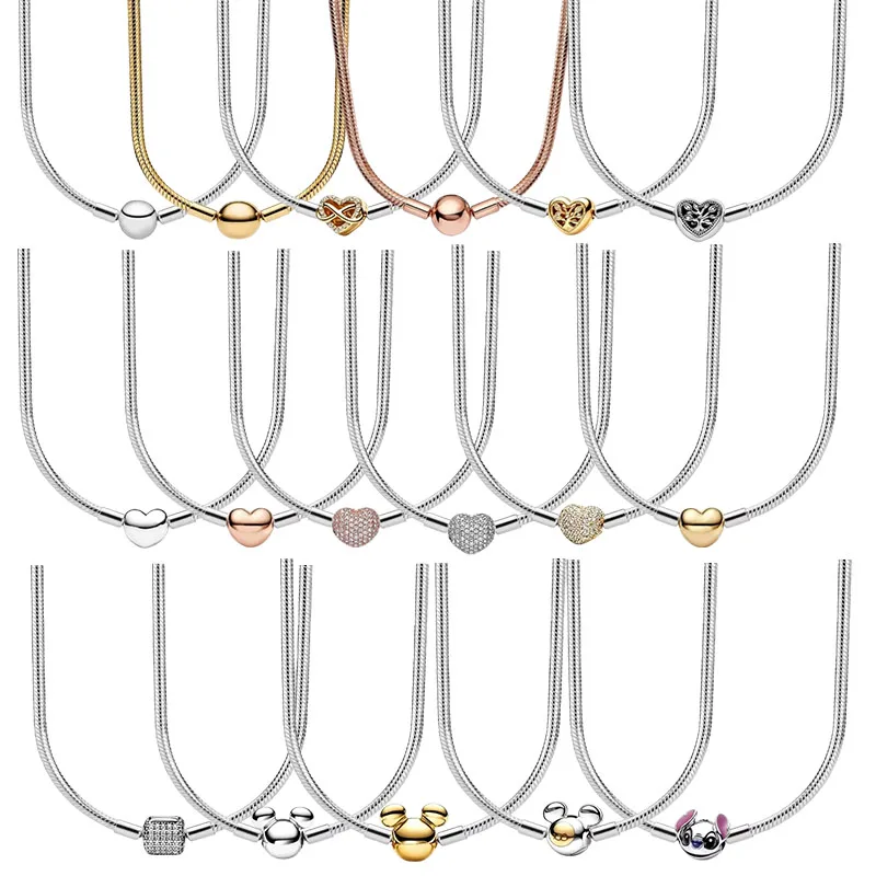 2026 New 925 Silver Necklace Beads Classic Love DIY Gold Rose Gold Snake Bone Chain Basic Necklace