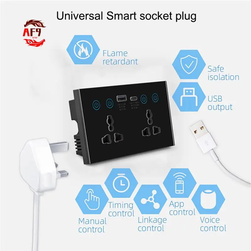 AF90-EU UK US Universal Plug Tuya Smart Socket Switch With USB And Type-C Port Outlet Smart Life