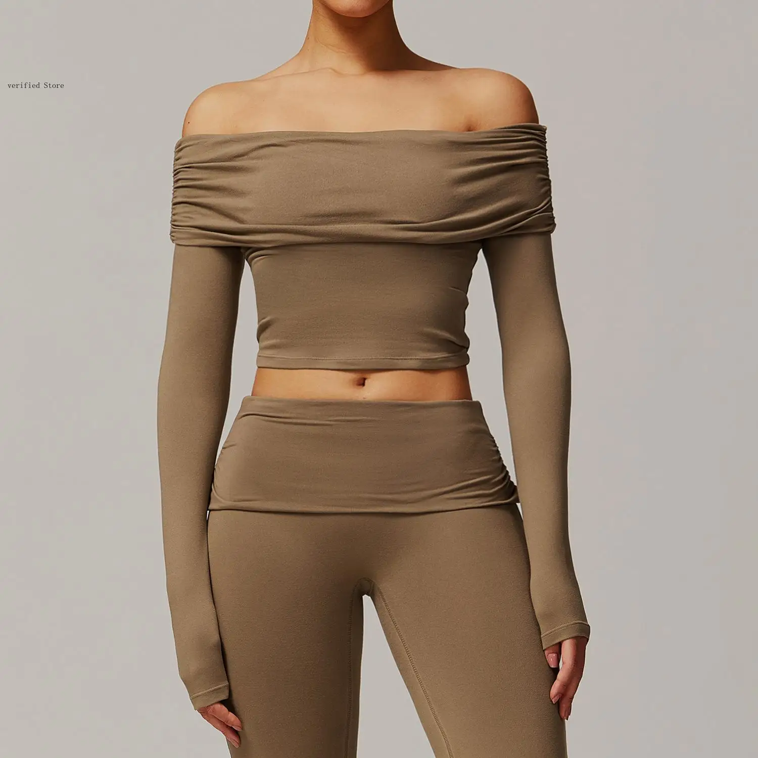 Spring and Autumn Sexy Casual Long Sleeve Yoga One Shoulder Outfit Versatile Dance Sports Long Sleeve Dress for Women