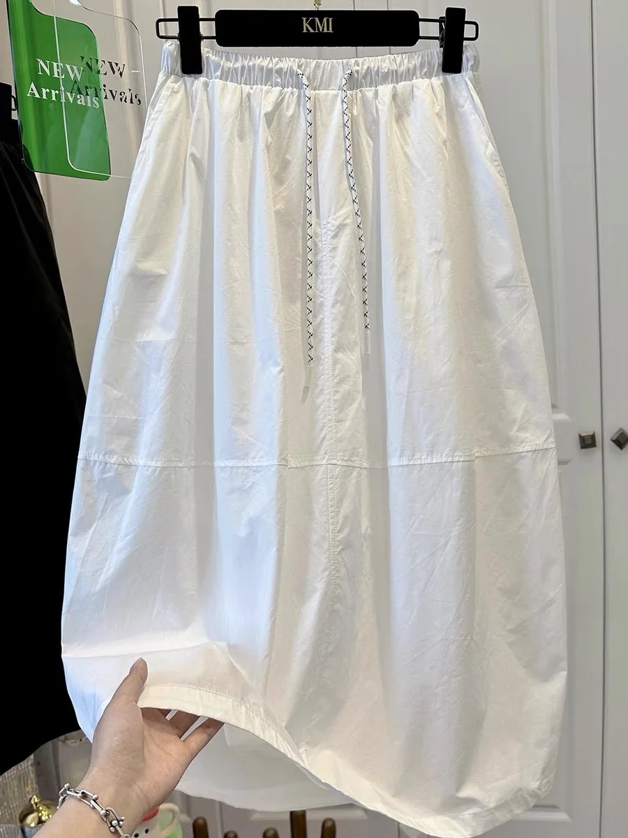 

Женская юбка Ele Bla с эластичным поясом, свободного кроя, миди, А-силуэт, на шнурке, для повседневной носки, в корейском стиле, летний тренд