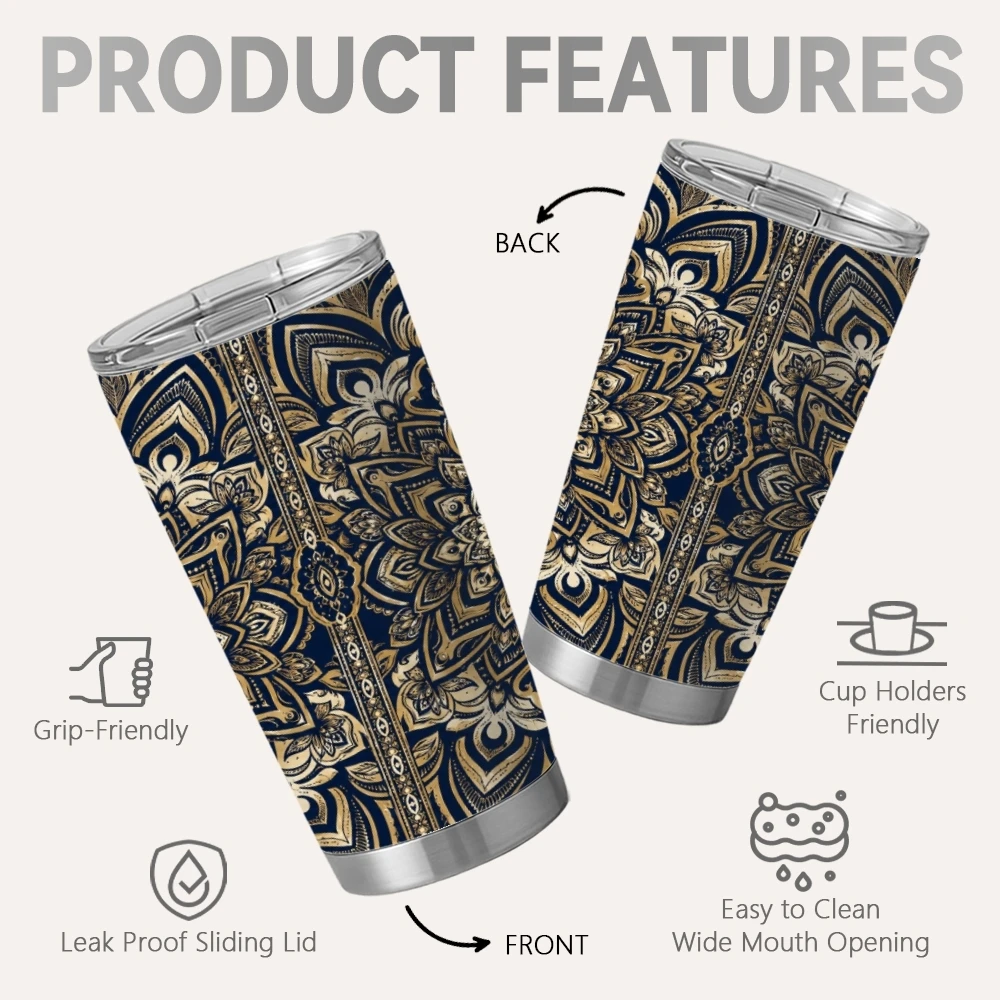 Flower Pattern Vacuum Flasks 20oz Insulated Stainless Steel Tumbler Travel Mug with Sliding Lid Coffee Cup for Office Use
