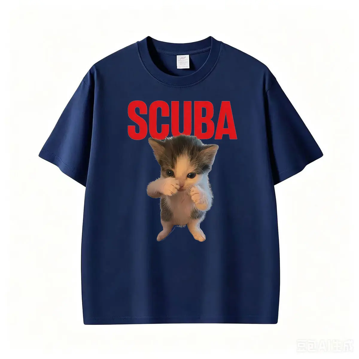 Funny Kitten Scuba Boxing Cat Meme Graphic T Shirt Men's and Women's Casual Cotton T-shirt Retro Cool Humor Short Sleeve T-shirt