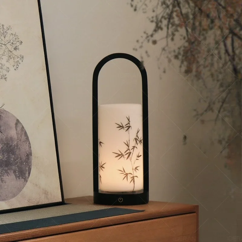 신형 중국식 책상 램프 침실 침대 옆 탁상용 젠 고급 감각 충전 리모컨 수면 분위기 솔리드 우드 휴대용