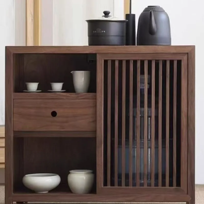 New Chinese tea cabinet Solid wood Old elm integrated table side cabinet Multifunctional locker Living room boiling water cabine
