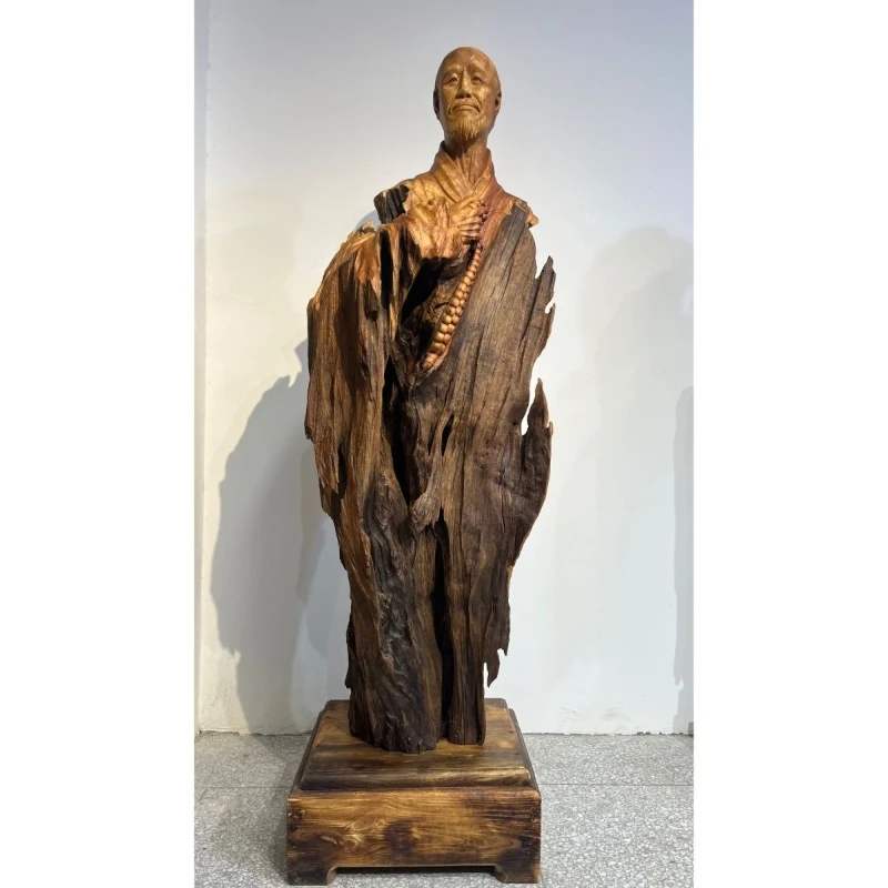 Camphor wood figure carving ornament home living room entrance decoration handicrafts