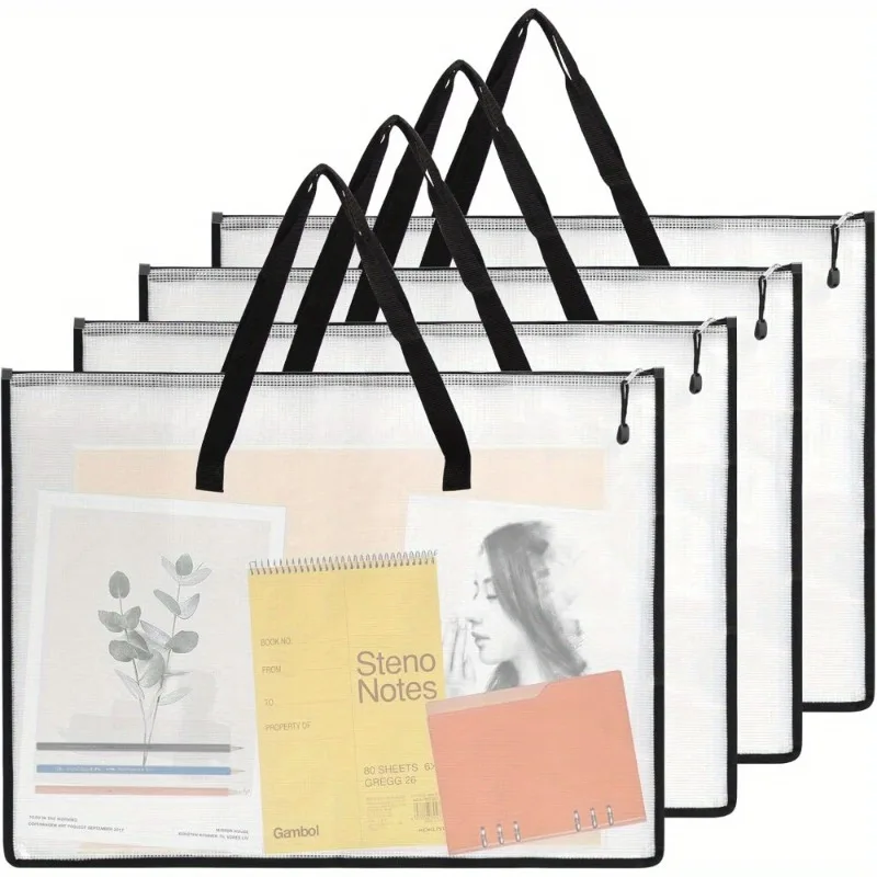 2 Pack Large Art Portfolio Bags, Zippered Mesh Folders With Handles, Stationery Storage Bag For Posters, Artwork Bulletin Boards