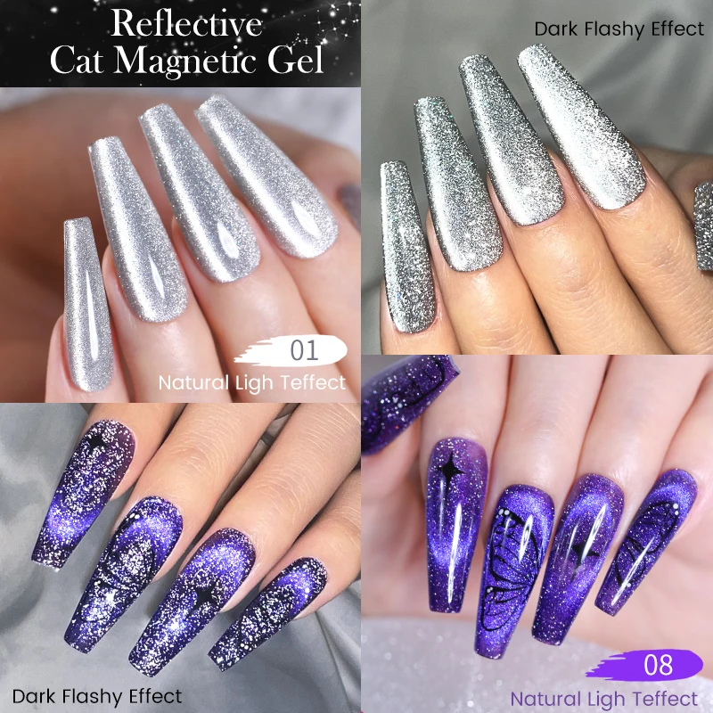 BORN PRETTY Reflective Cat Magnetic Gel Nail Polish 10ML Silver Shinning Glitter Vernis Semi Permanent Soak Off Magnetic UV Gel