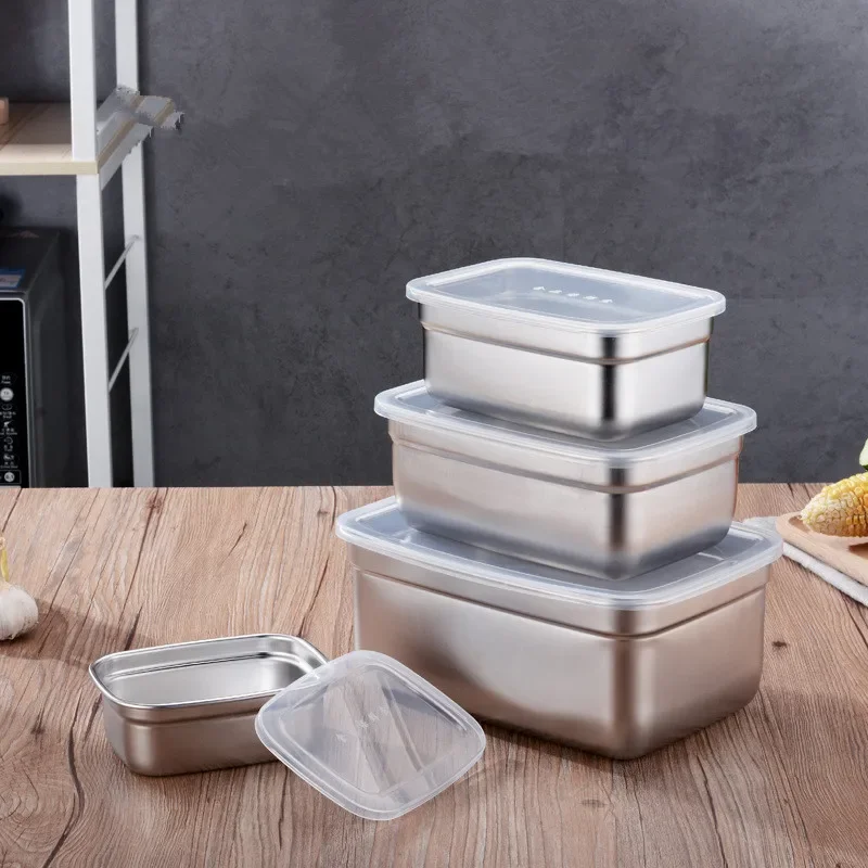 

4pcs/set 201/304 Stainless Rectangle Crisper Food Storage Box High Quality Meat Preservation