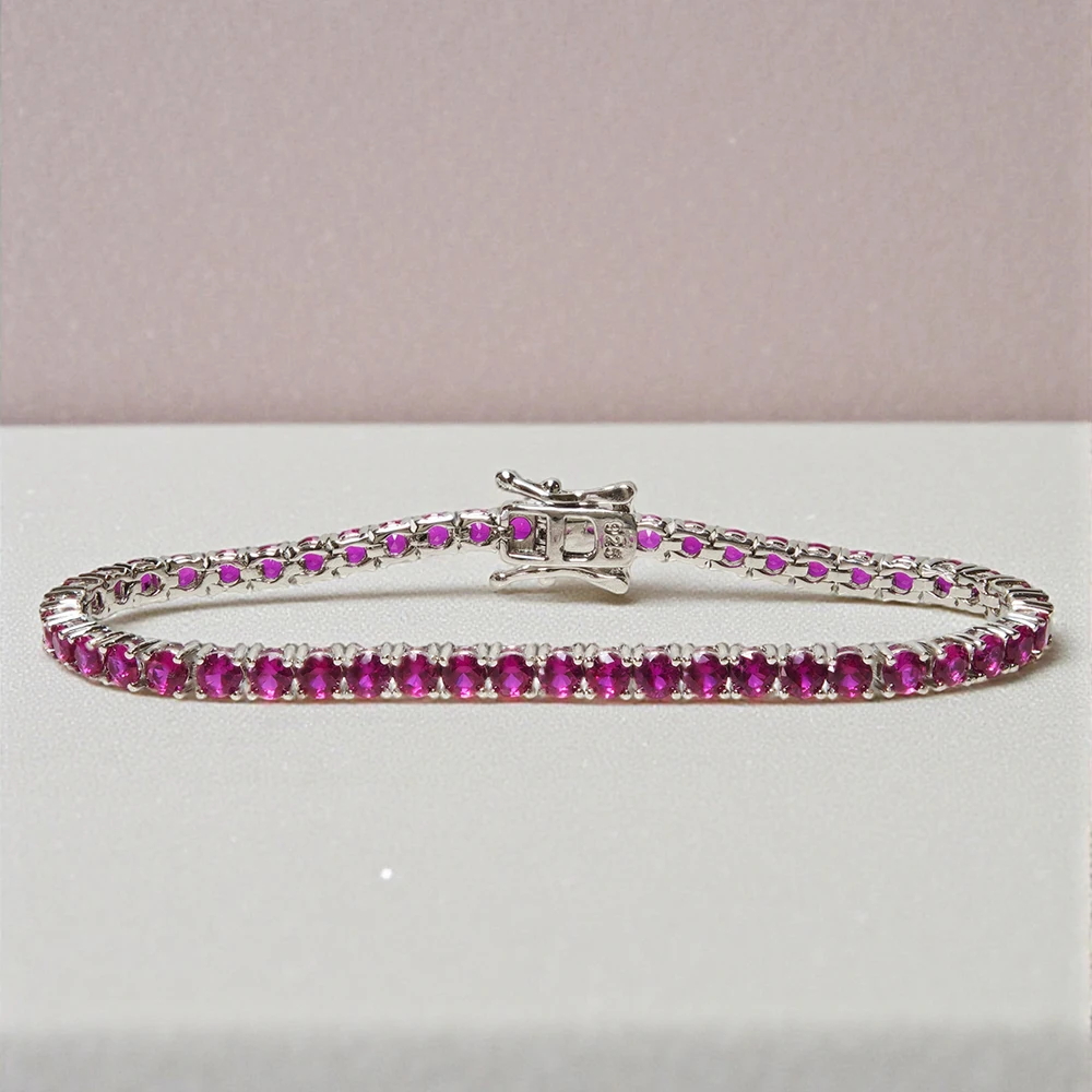 YLMyself 925 Silver Ruby Sapphire Tennis Bracelet 3mm Pave CZ 15-20cm Elegant Fine Jewelry For Women