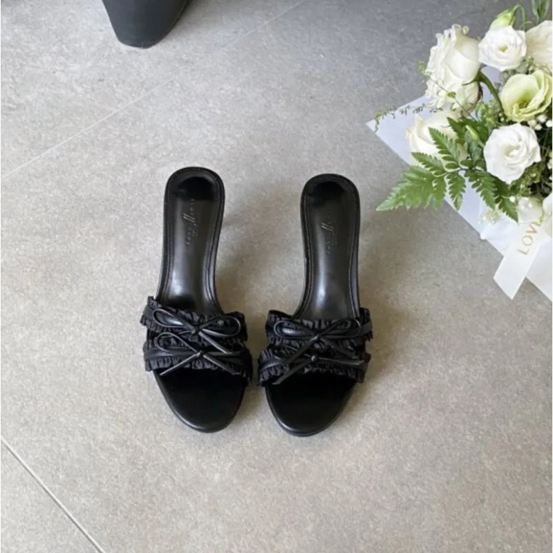 Sandalias De Fiesta Para Mujer, Verano 2026, Punta Redonda, Tacón Alto Delgado, Estilo Francés, Lazo De Mariposa, Tacón Medio, Punta Abierta_voghion.com