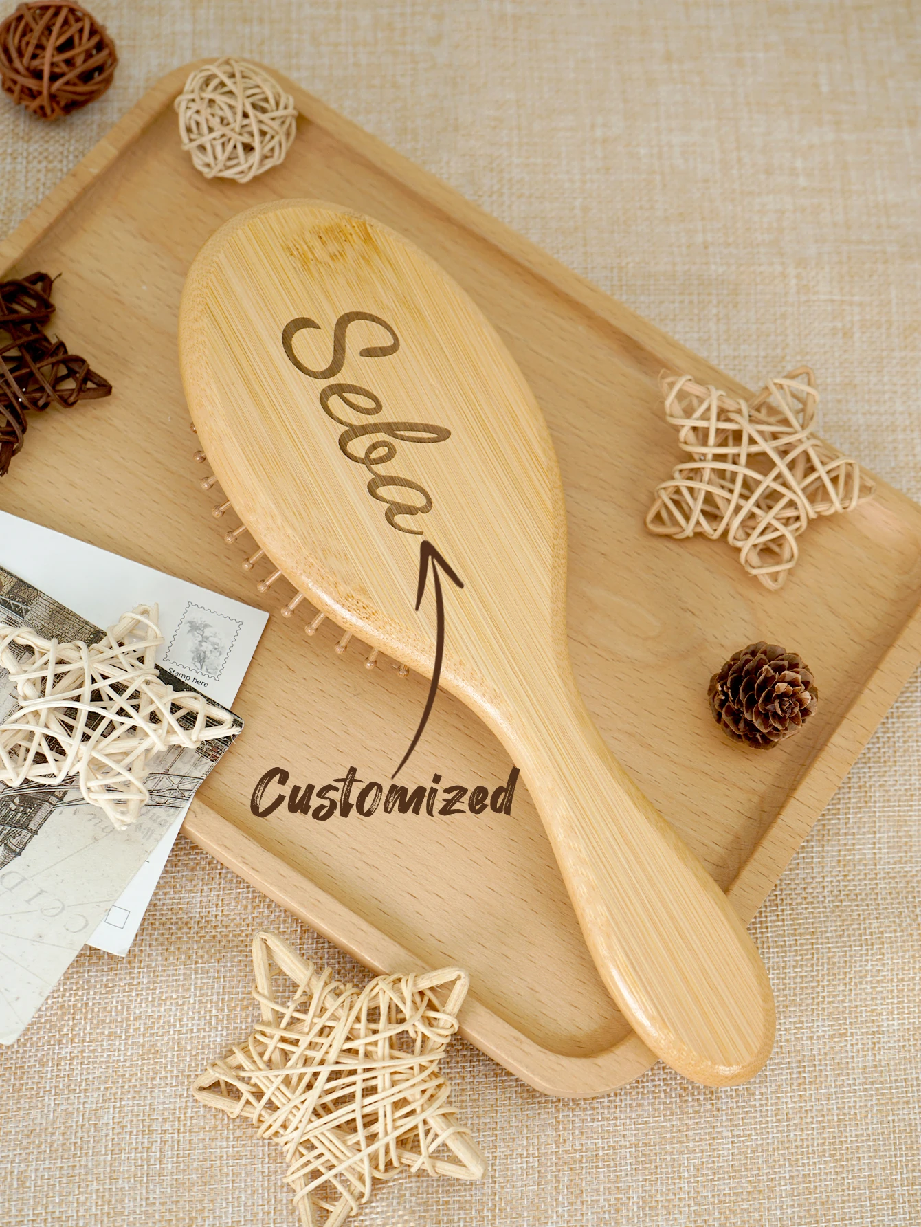 Custom Bamboo Hair Brush Air Cushion Personalized Hairbrush Detangling Scalp Massage Comb Salon Barber Styling Tools view 4